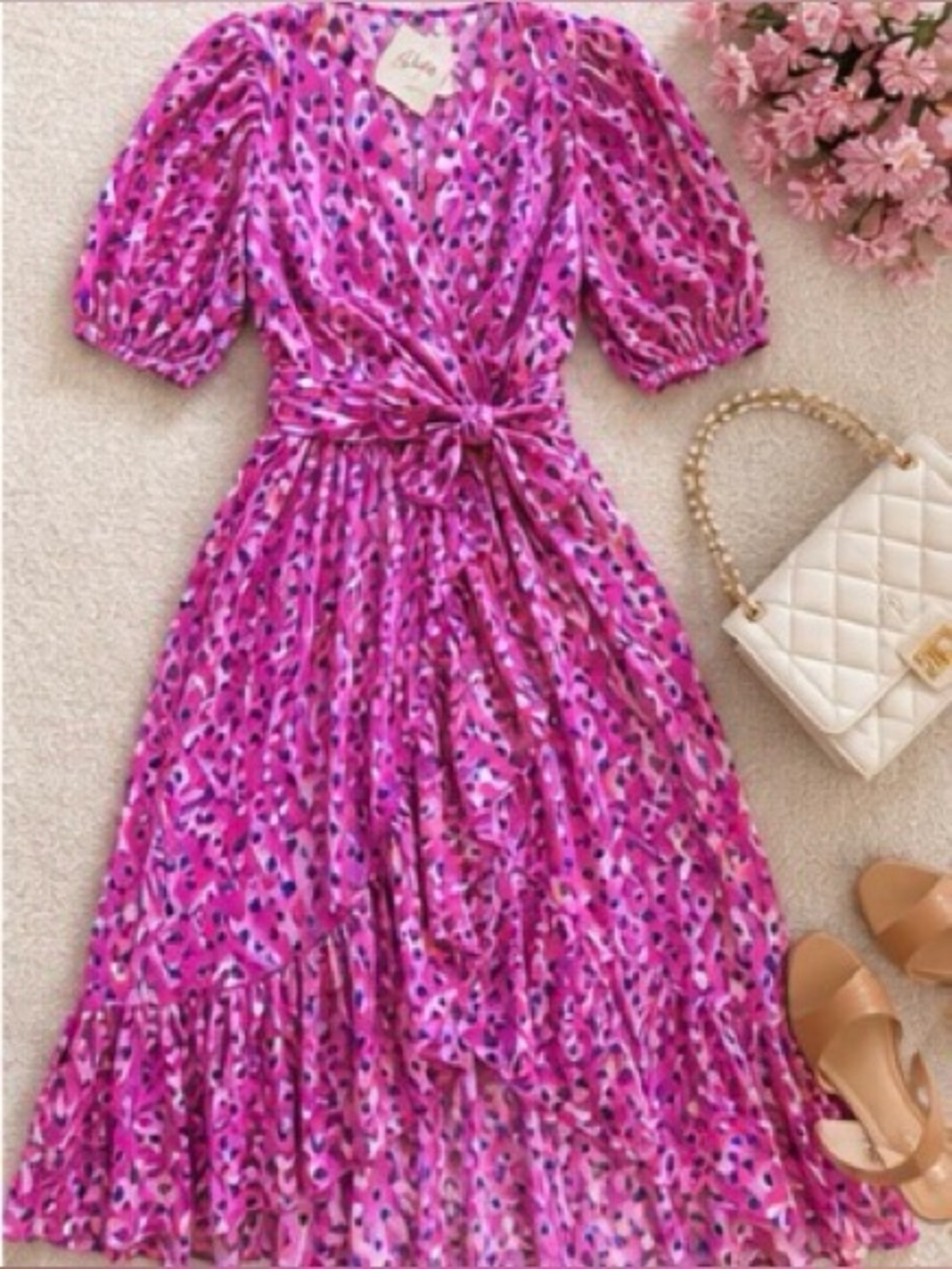 Lilly Pulitzer Juney Faux Wrap Midi Dress | Wild Fuchsia | Puff Sleeve | 6 - Picture 14 of 14